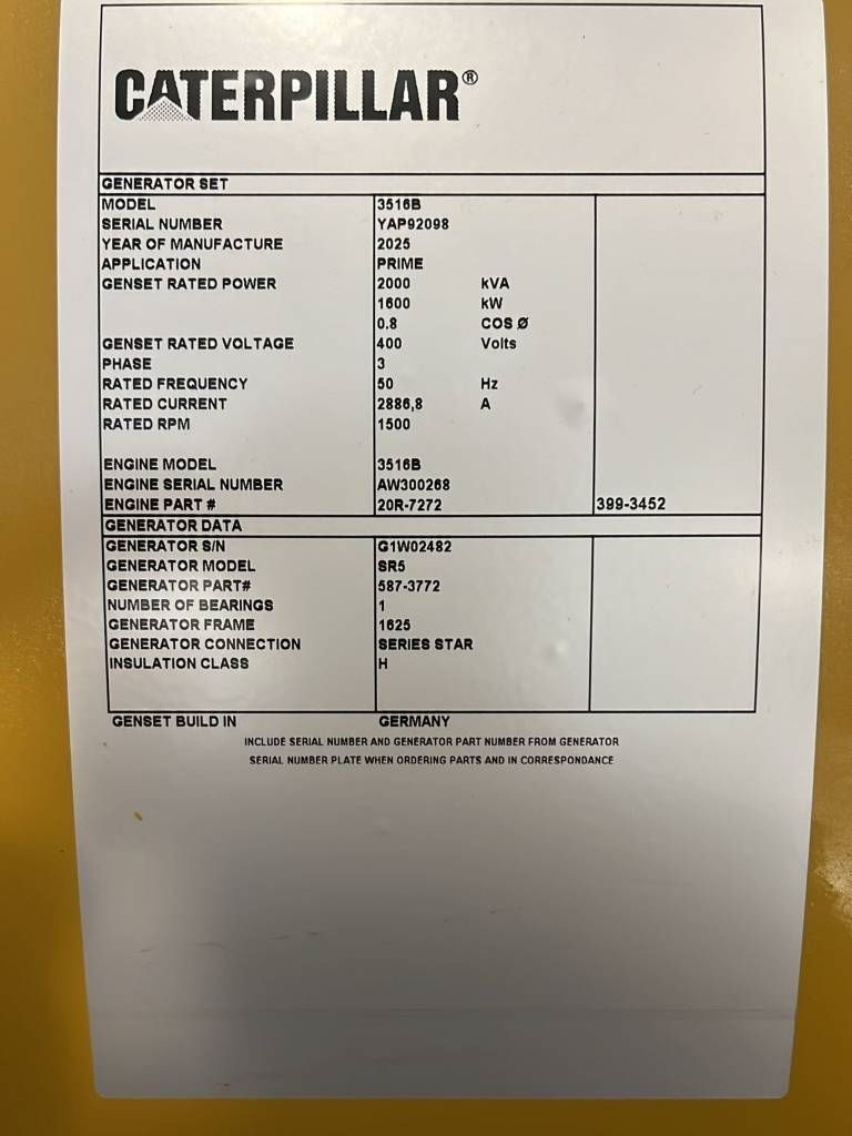 CAT 3516B - 2.250 kVA Generator - DPX-18106