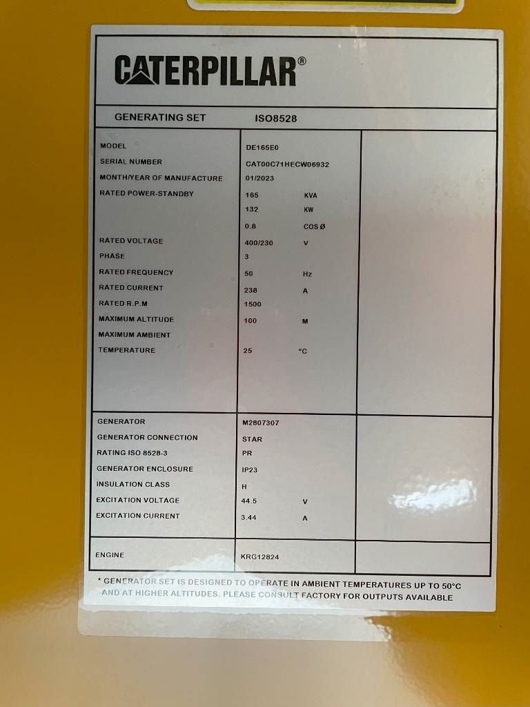 CAT DE165E0 - 165 kVA Generator - DPX-18016
