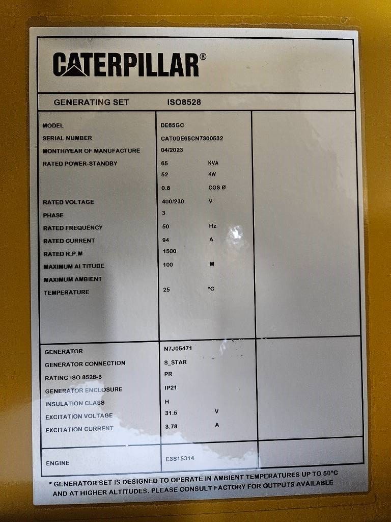 CAT DE65GC - 65 kVA Stand-by Generator Set - DPX-18206