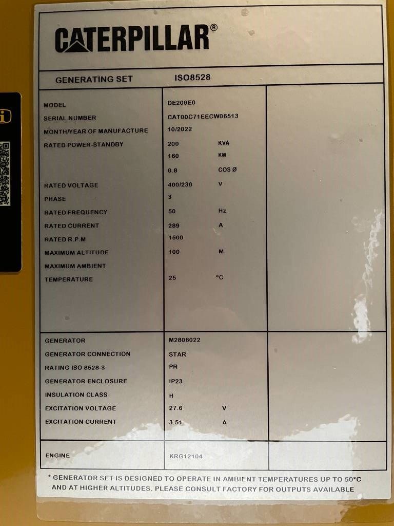 CAT DE200E0 - 200 kVA Generator - DPX-18017