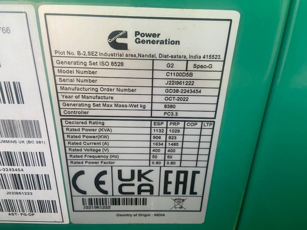 Cummins C1100D5B - 1.100 kVA Open Generator - DPX-18531-O