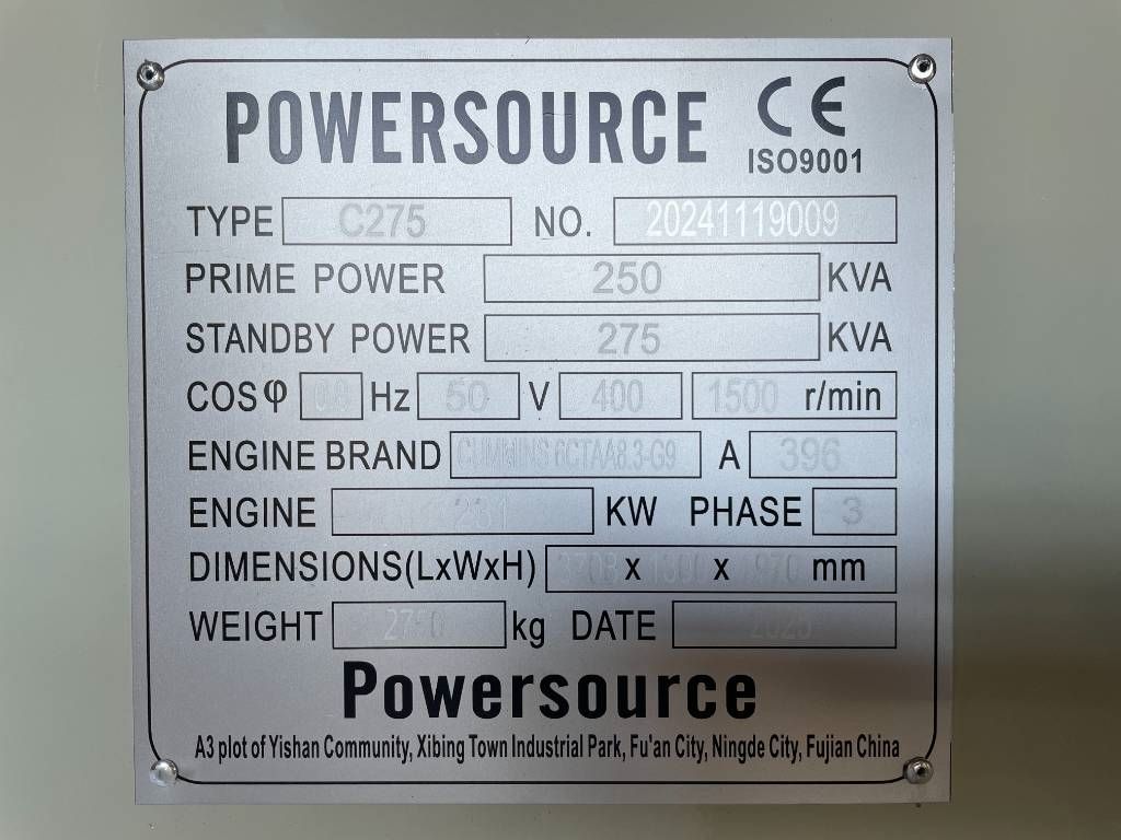 Cummins 6CTAA8.3-G9 - 275 kVA Generator - DPX-19842