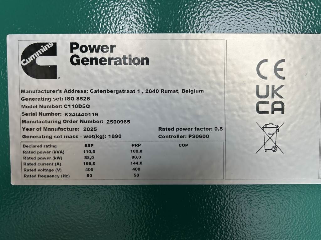 Cummins C110D5Q - 110 kVA Generator - DPX-18509-Q