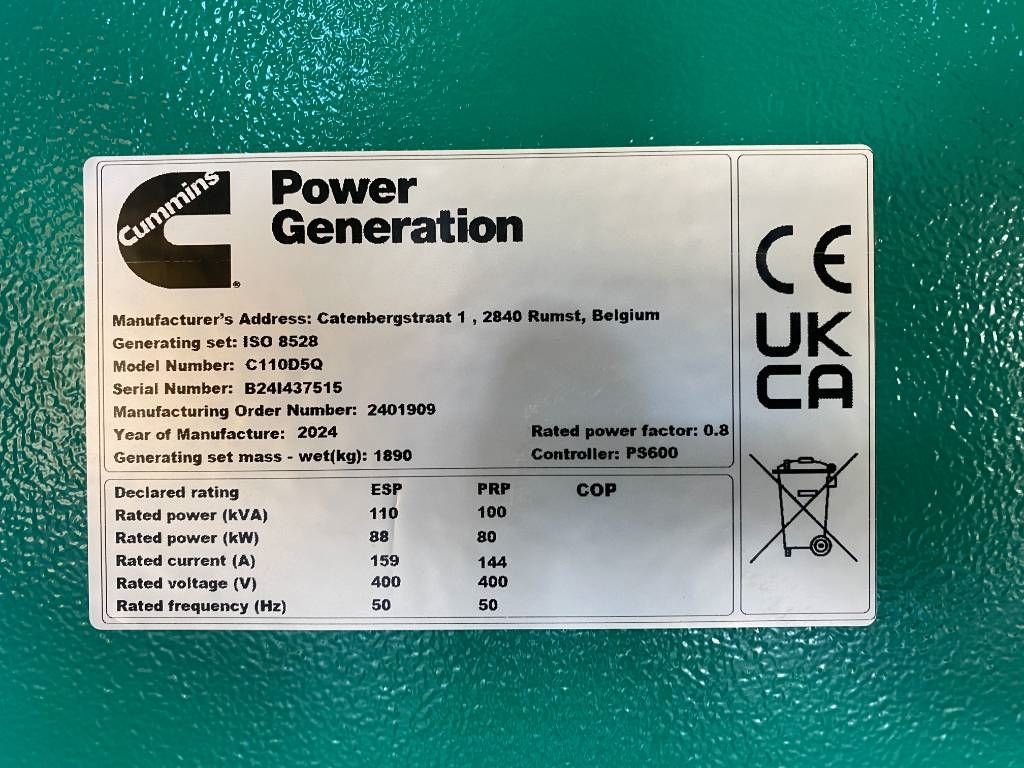 Cummins C110D5Q - Open Genset - DPX-18509-Q-O