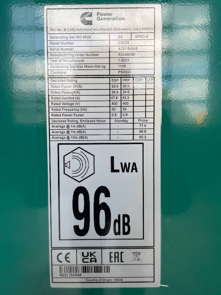 Cummins C33D5 - 33 kVA Generator - DPX-18503