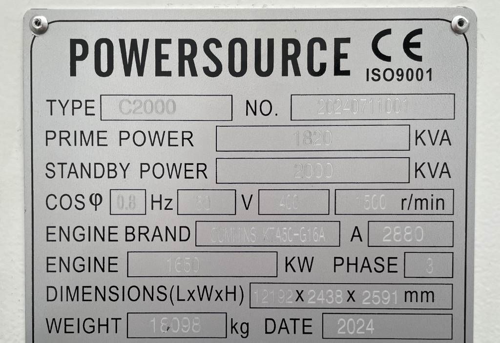 Cummins KTA50-G16A - 2.000 kVA Generator - DPX-19849.8