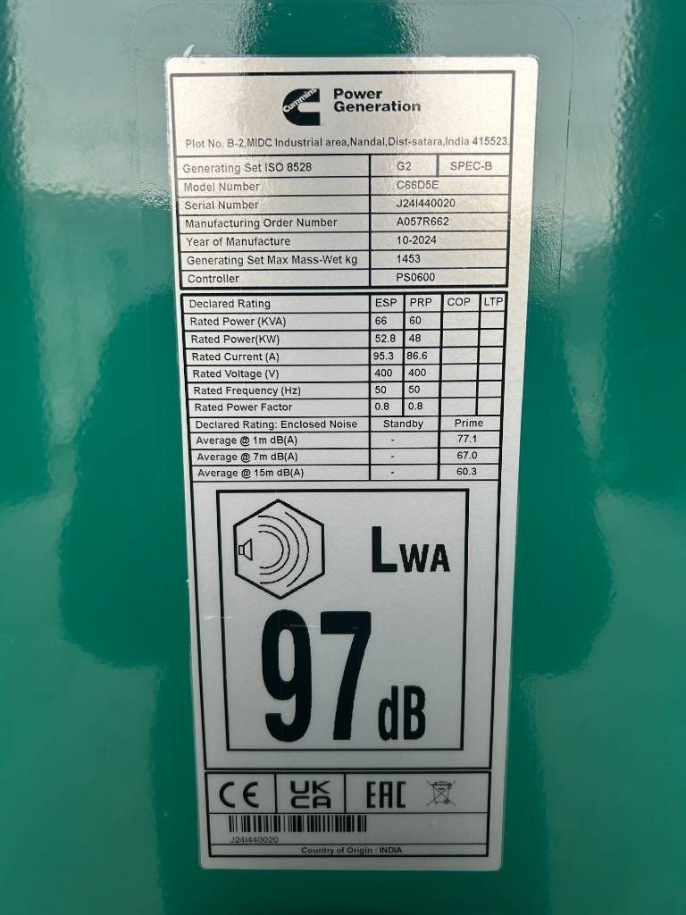 Cummins C66D5EQ - 66 kVA Generator - DPX-18507-Q