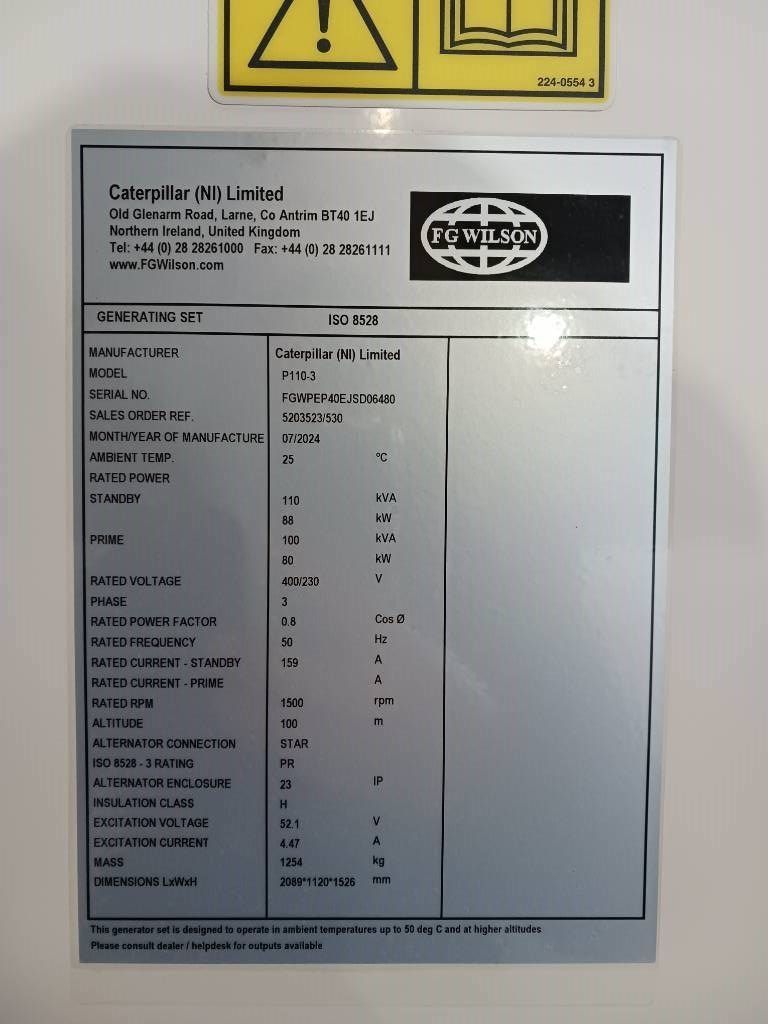 FG Wilson P110-3 - 110 kVA Open Genset - DPX-16008-O