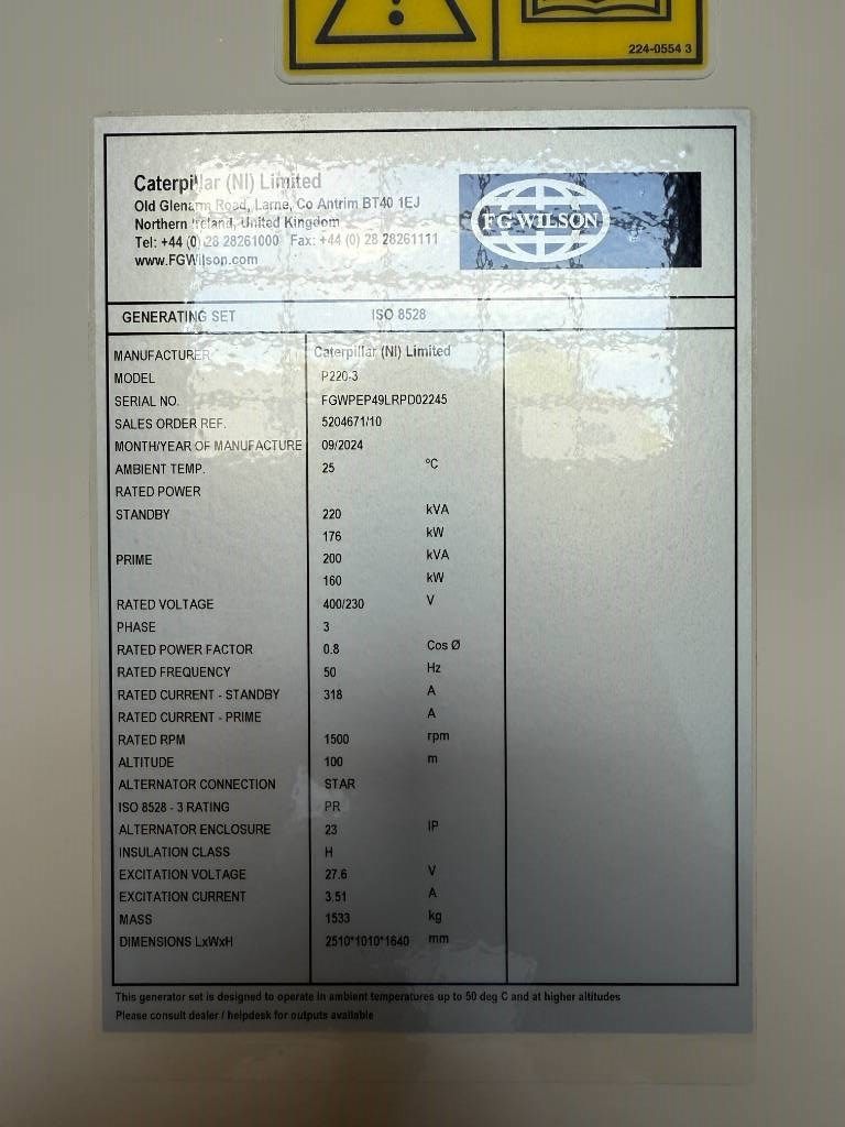 FG Wilson P220-3 - 220 kVA Open Genset - DPX-16012-O