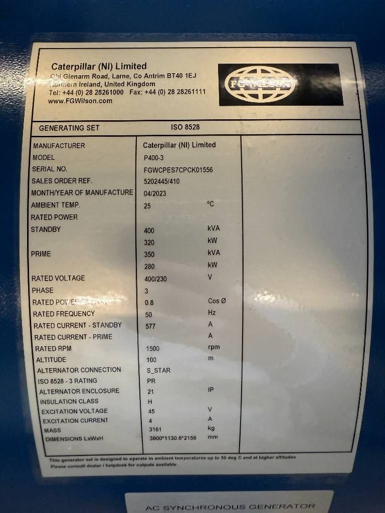 FG Wilson P400-3 - 400 kVA Open Genset - DPX-16017-O