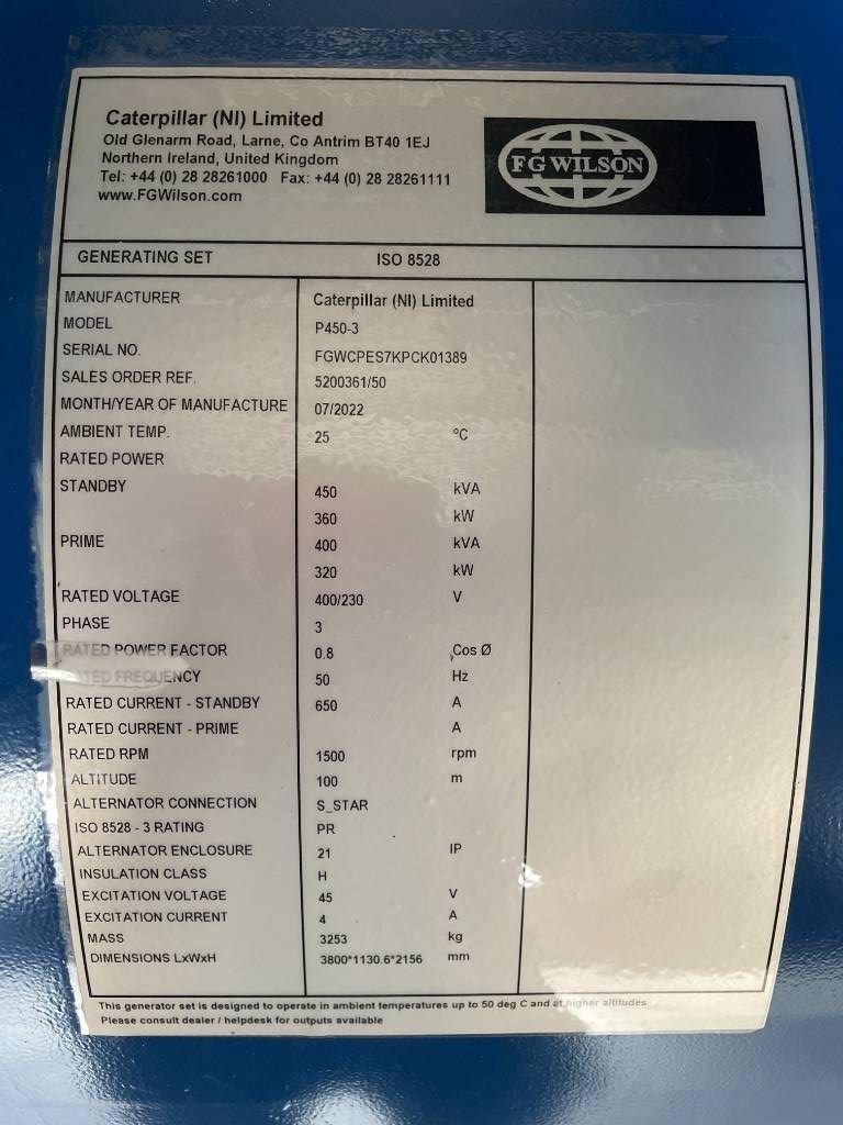 FG Wilson P450-3 - 450 kVA Open Genset - DPX-16018-O