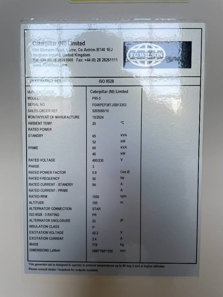 FG Wilson P65-5 - 65 kVA Open Genset - DPX-16006-O