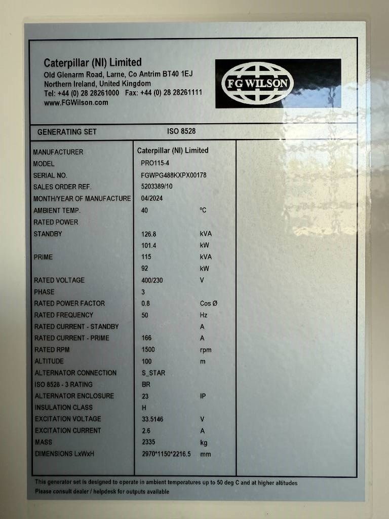 FG Wilson PRO115-4 - 115 kVA Genset Stage V - DPX-16046