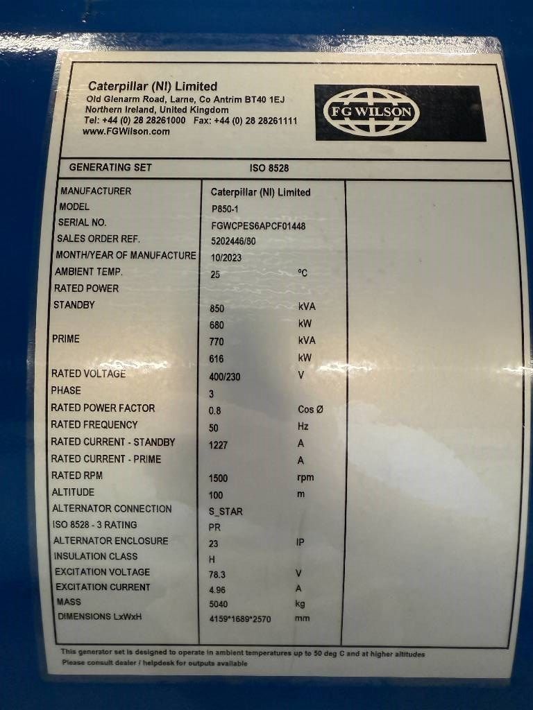 FG Wilson P850-1 - 850 kVA Open Genset - DPX-16024-O