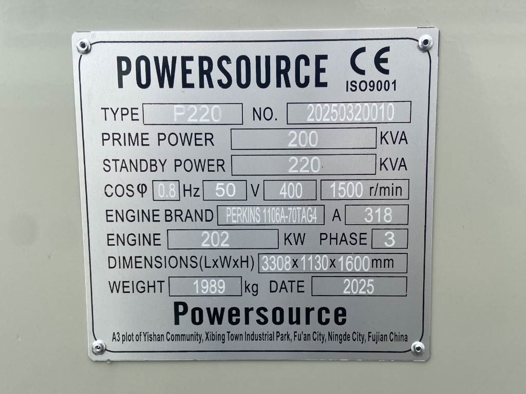 Perkins 1106A-70TAG4 - 220 kVA Generator - DPX-19809