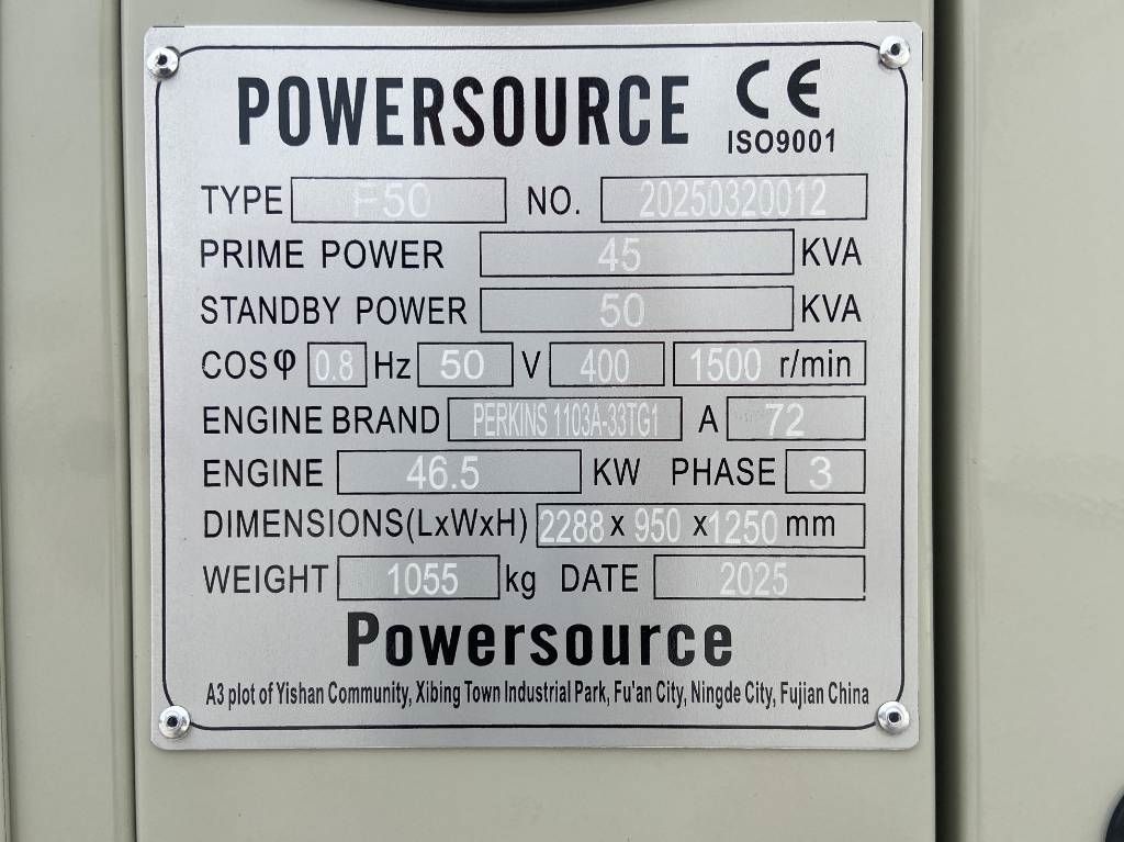 Perkins 1103A-33TG1 - 50 kVA Generator - DPX-19803