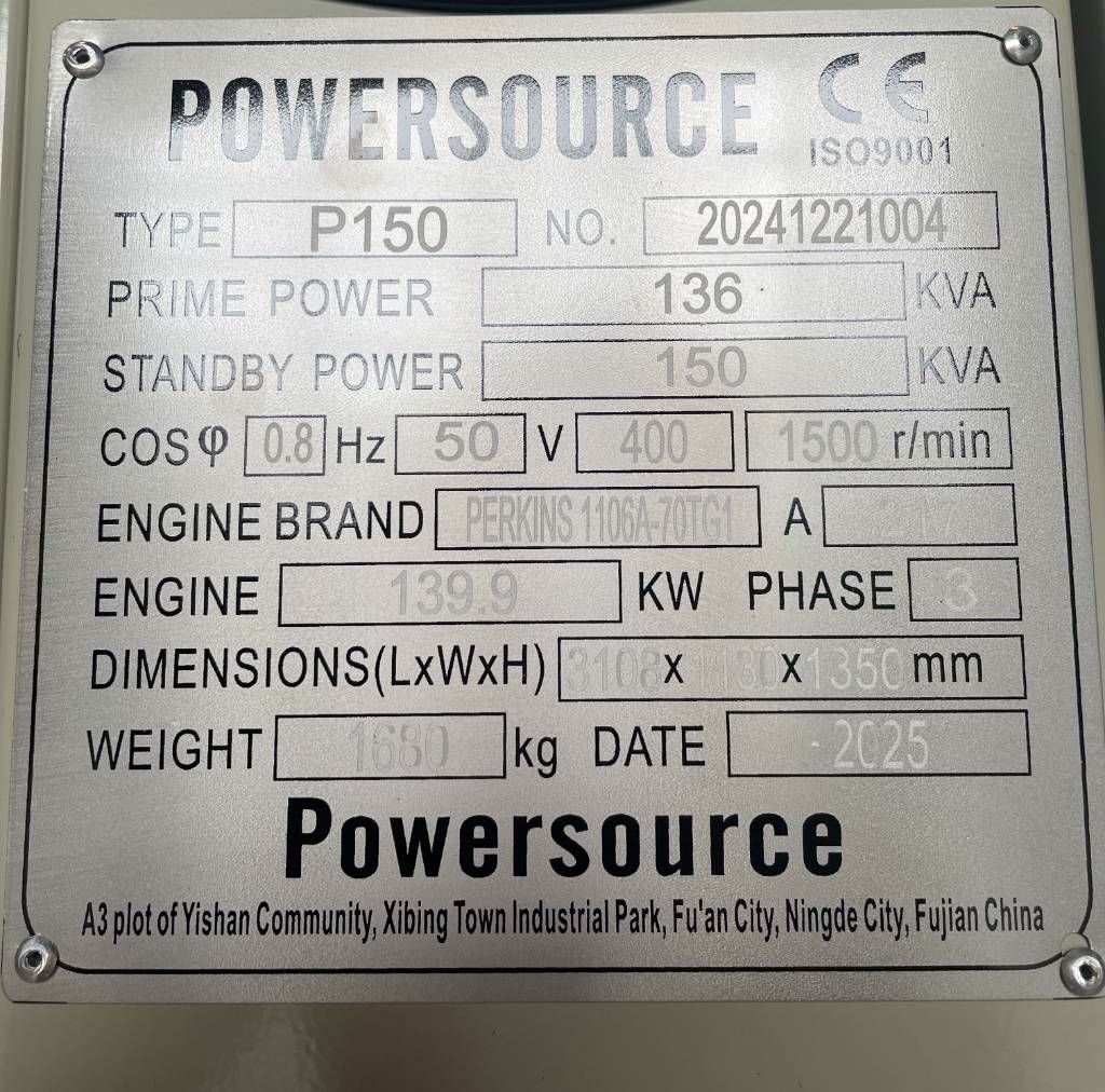 Perkins 1106A-70TG1 - 150 kVA Generator - DPX-19807