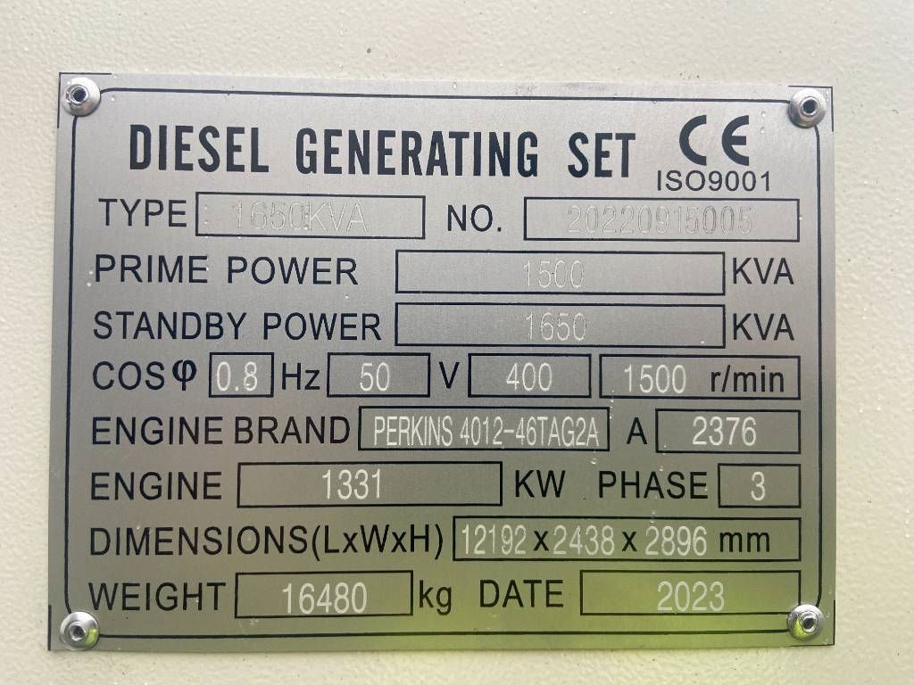 Perkins 4012-46TAG2A - 1.650 kVA Generator - DPX-19823-O
