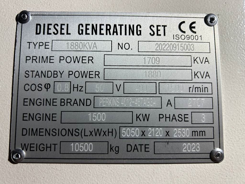 Perkins 4012-46TAG3A - 1.880 kVA Generator - DPX-19824-O