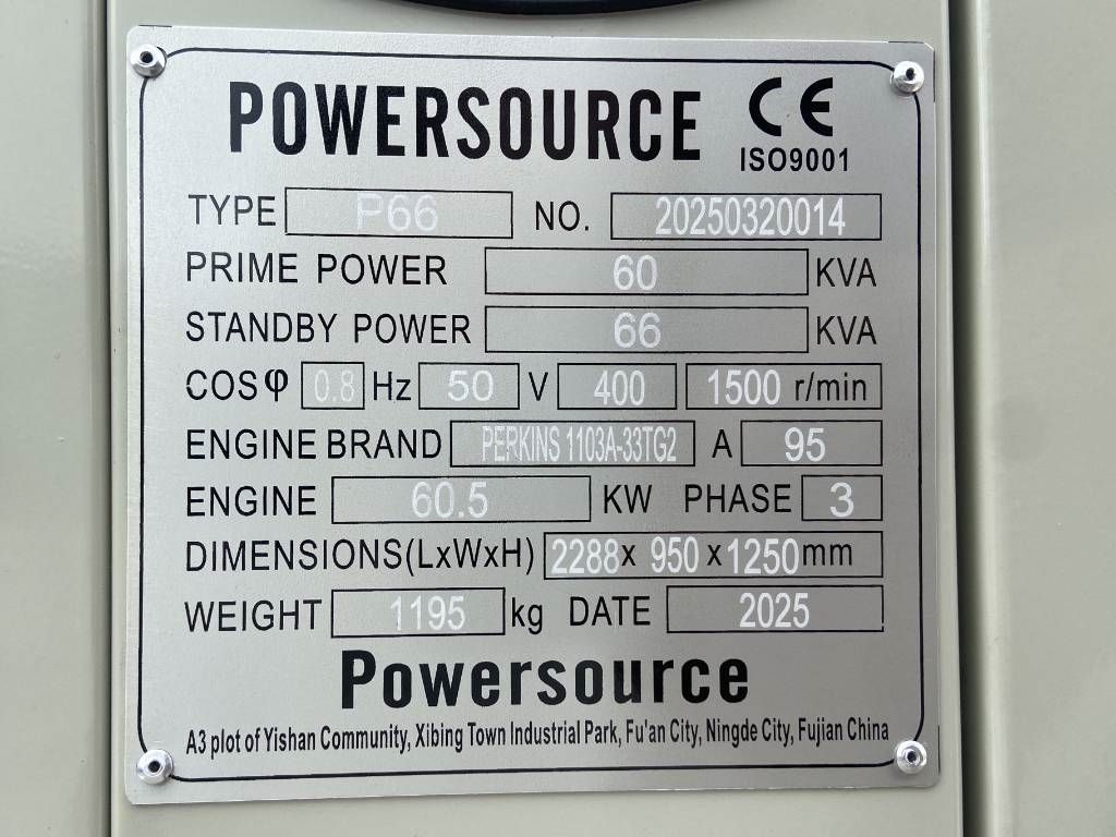 Perkins 1103A-33TG2 - 66 kVA Generator - DPX-19804
