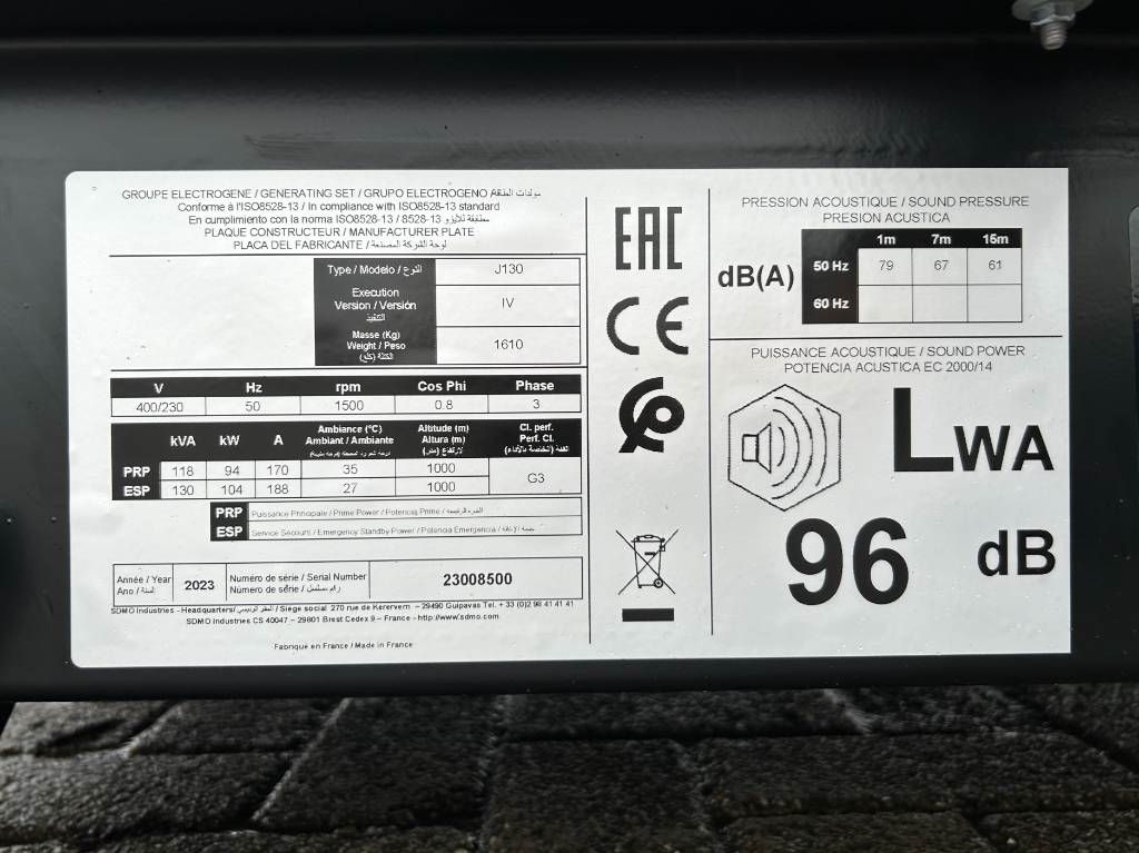 Sdmo J130 - 130 kVA Generator - DPX-17107