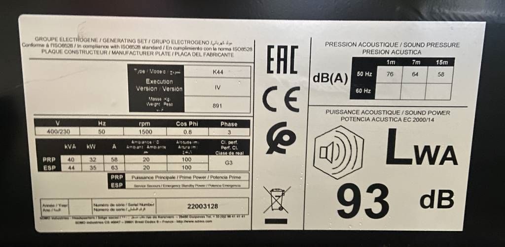 Sdmo K44 - 44 kVA Generator - DPX-17005