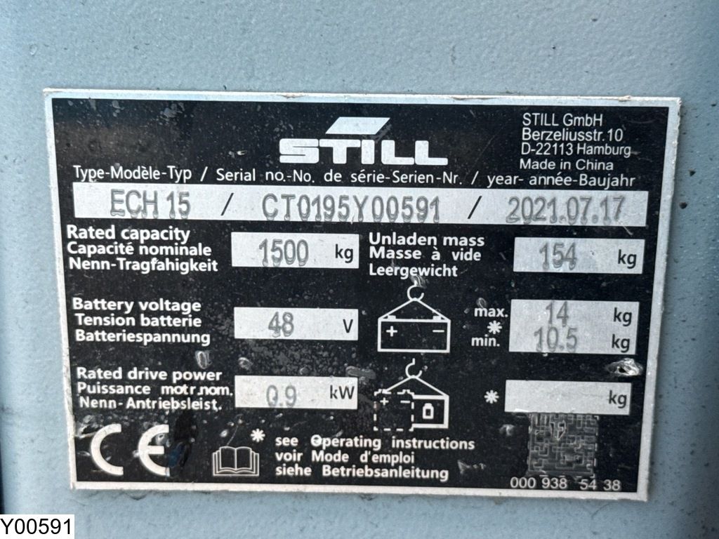 Still ECH 15 1500 kg, 0.19 m, Electric, 278 hours