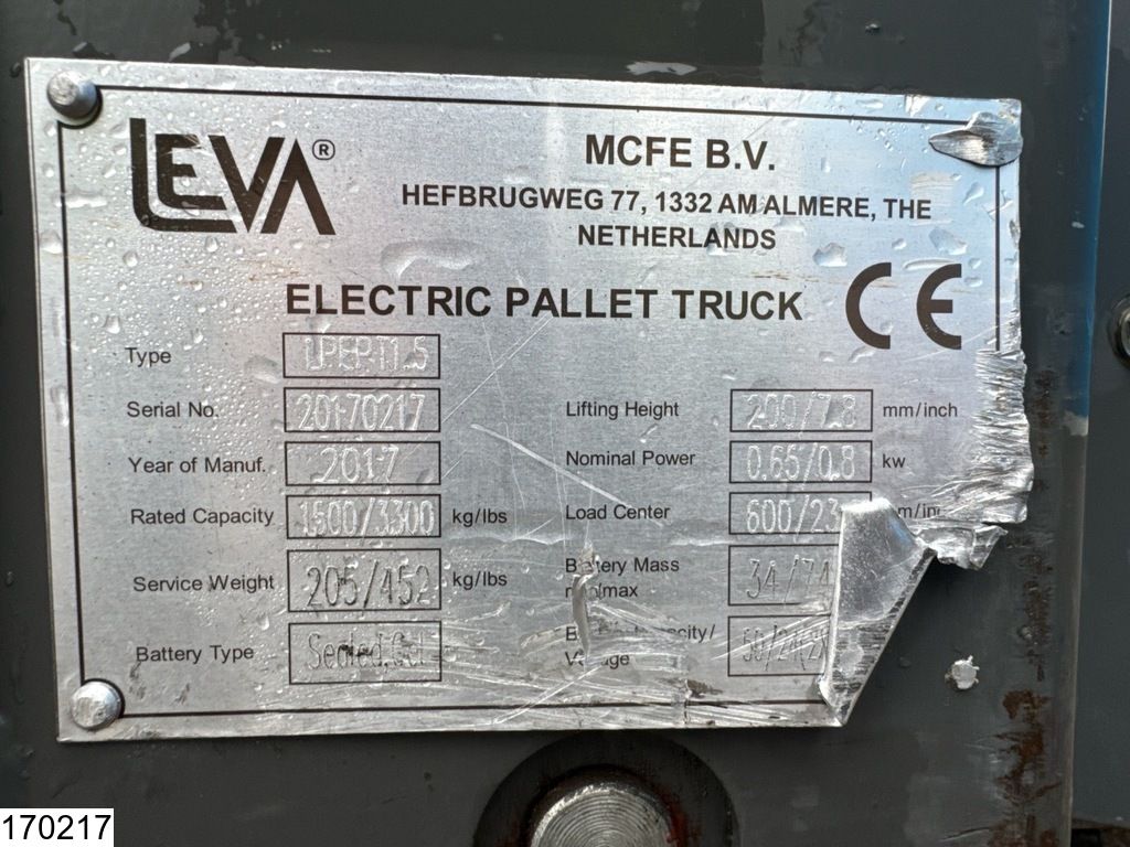 Leva LPEPT1.5 1500 kg, 0.2 m, electric, 1317 hours