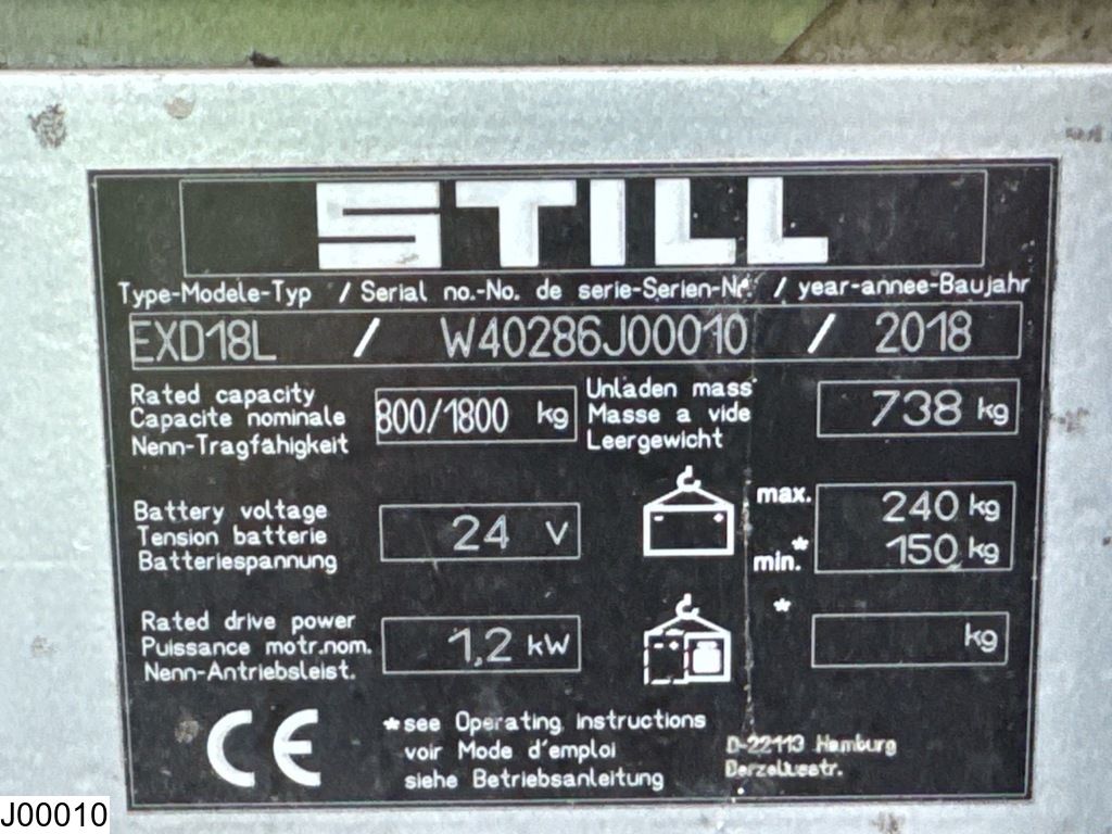 Still EXD18L 1800 kg, 2.11 m, Electric, 383 hours