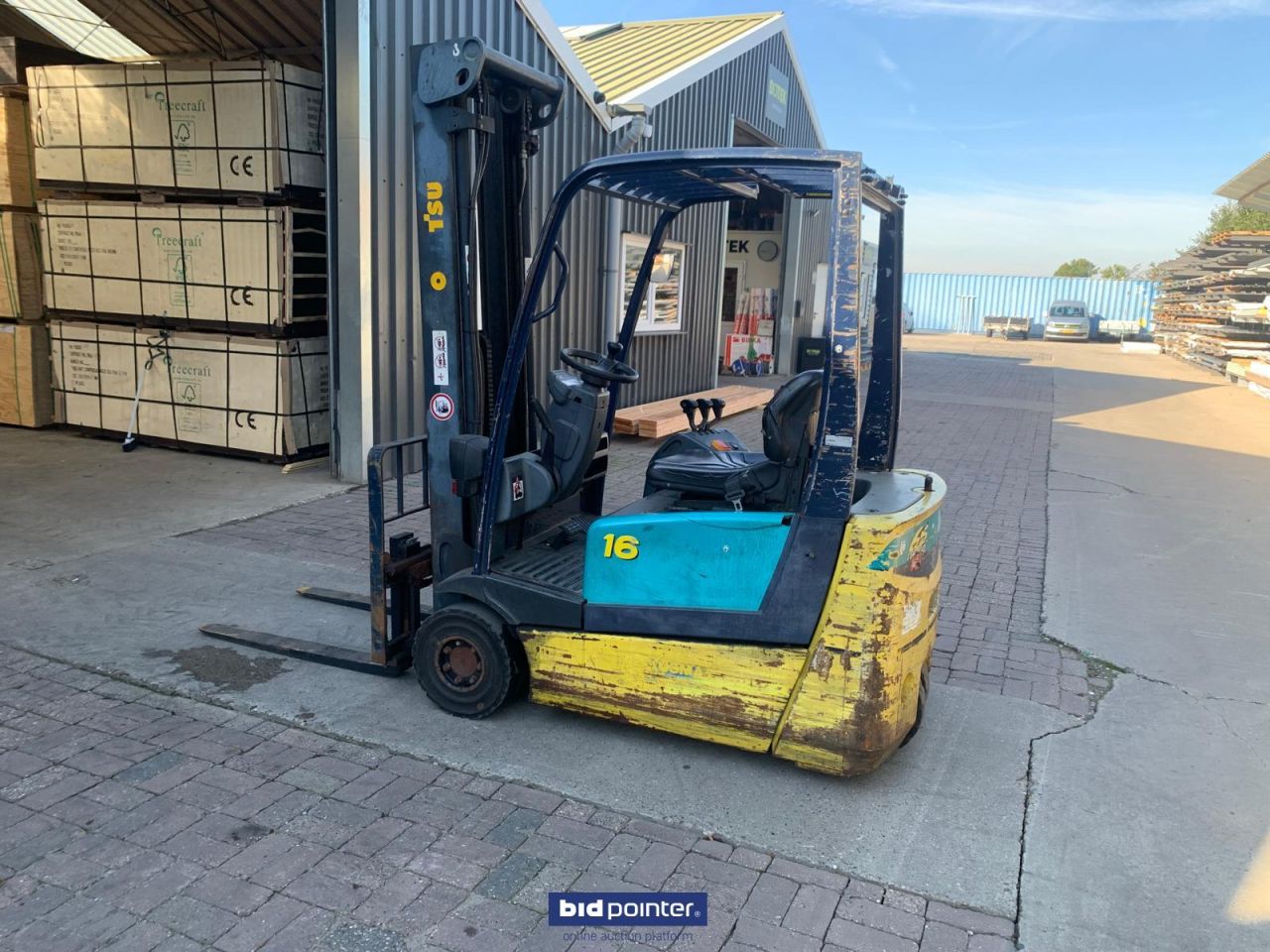 Heftruck elektrisch - 3 wiel - 1600kg! Freelift! Komatsu FB16 - 5.5 mtr. Sideshift!