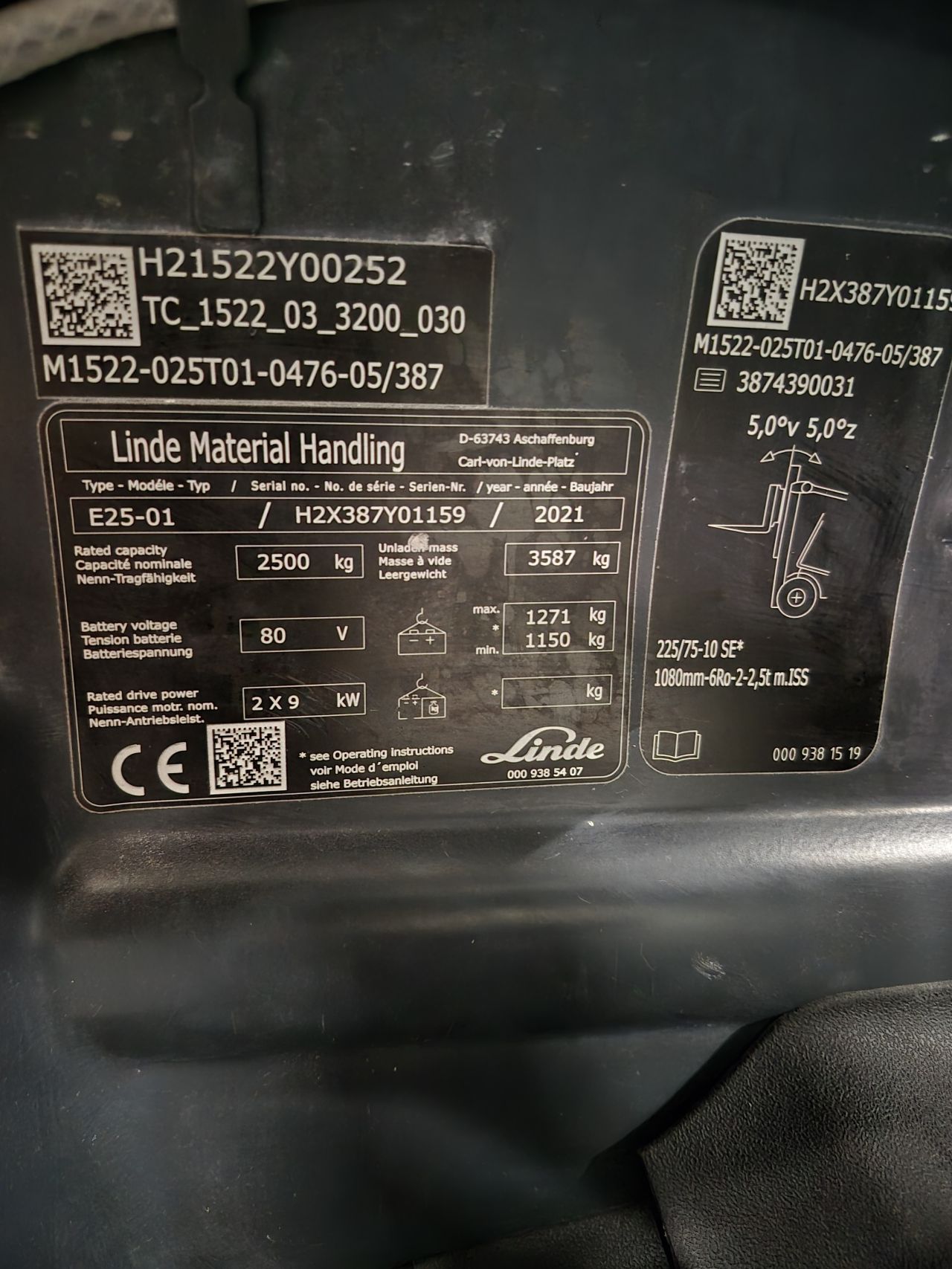 Linde E25-01 bj 2021 triplex sideshift 4.760 mm 3230 uur.