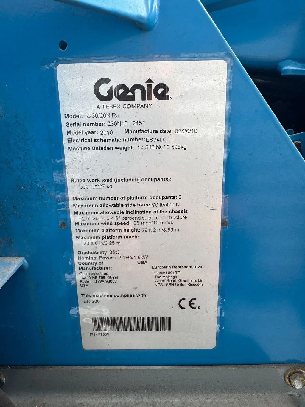 Genie Z30/20N RJ Hoogwerker Knikarmhoogwerker