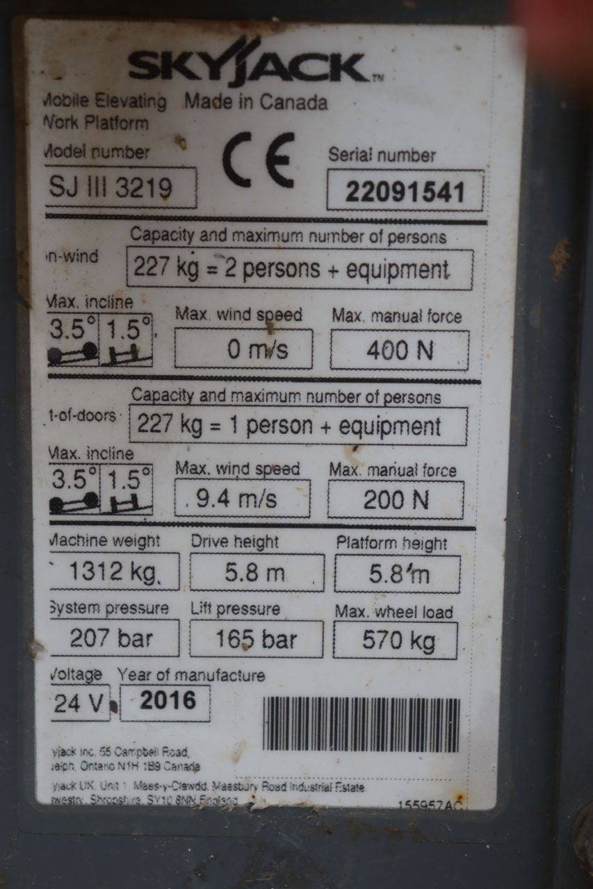 Scherenbühne Skyjack SJ III-3219 Elektrisch 7,8m 2016