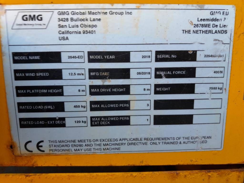 GMG 2646-ED schaarhoogwerker geen Genie JLG XCMG