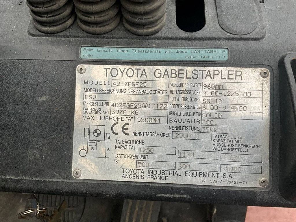 Forklift Toyota 42-7FGF25 LPG 2500kg 2001