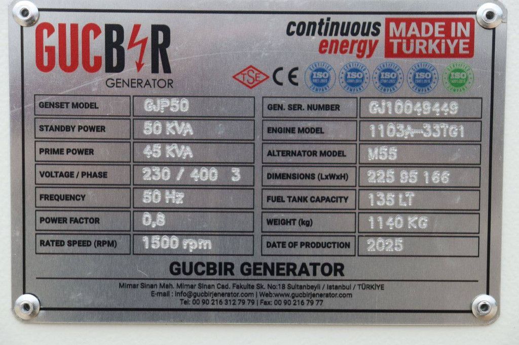 Generator Gucbir GJP50 Diesel 50kVA 2025 New