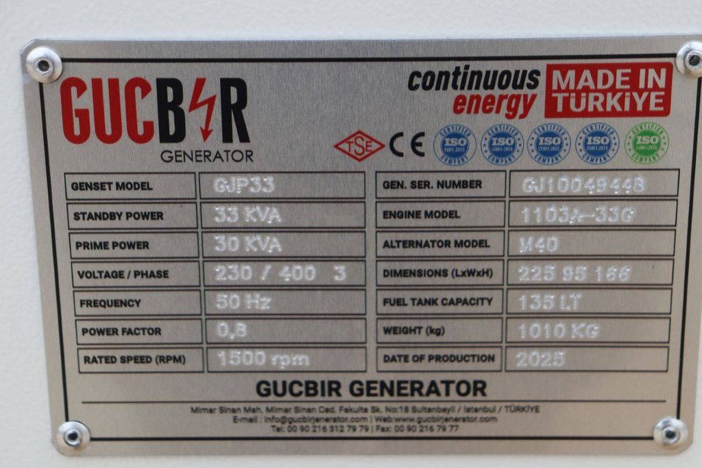 Generator Gucbir GJP33 Diesel 2025 30kVA Neu