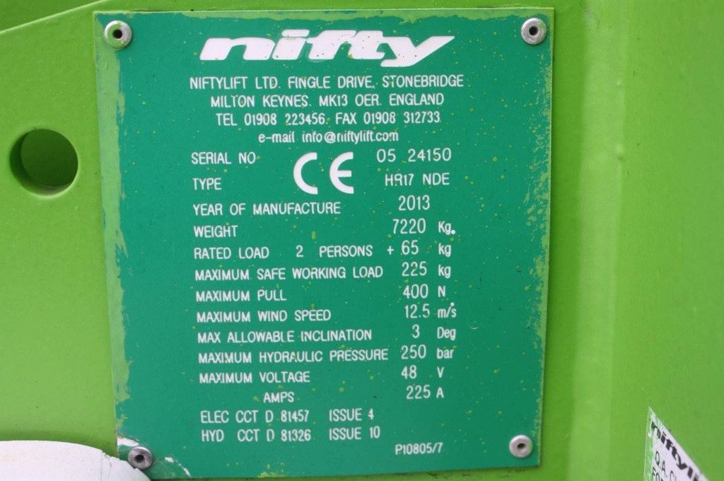 Niftylift HR17 NDE Elektro+Diesel 17,2 m Gelenkteleskoparbeitsbühne 2013