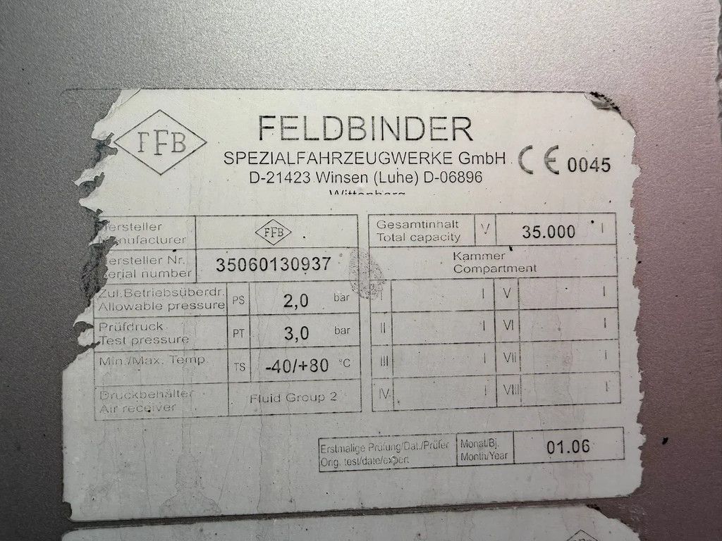 Feldbinder 35.000L Borger pomp/Pumpe 6m3 Coating Veevoer/Slurry 2x Liftas