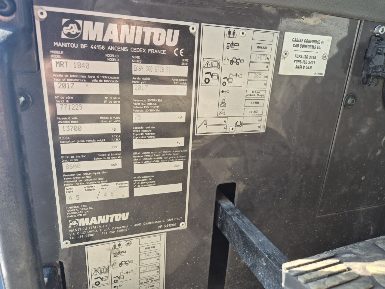 Used MANITOU MRT 1840 easy roto telescopic lifting height 18 m