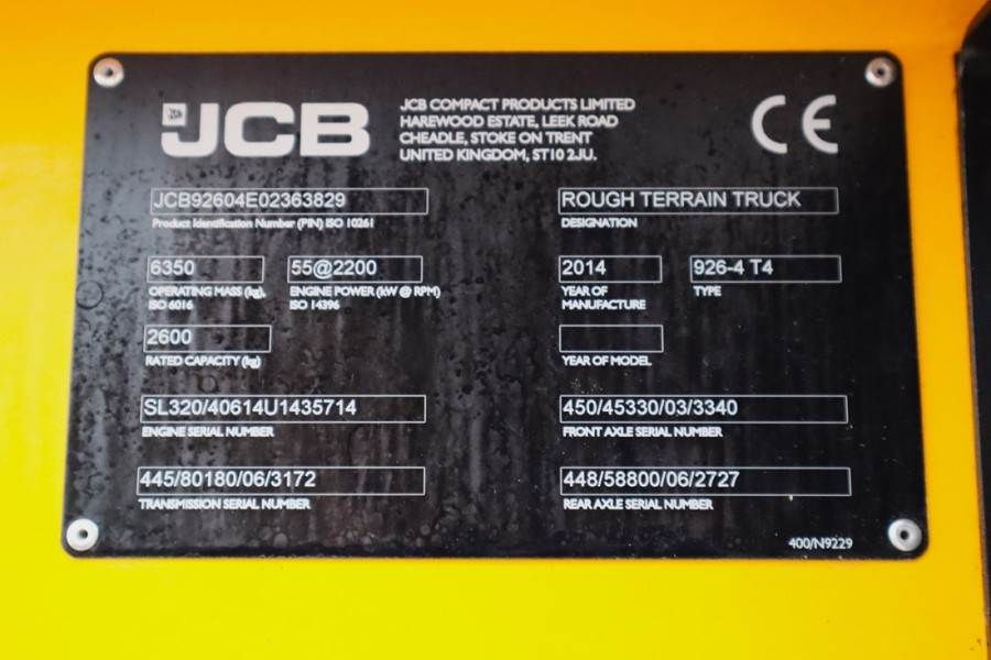 JCB 926 Diesel, 4x4 Drive, Triplex mast, 5500mm Liftin
