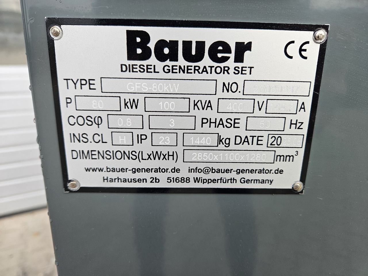 Nieuwe Bauer GFS-80KW 110Kva generator ref. 25060687