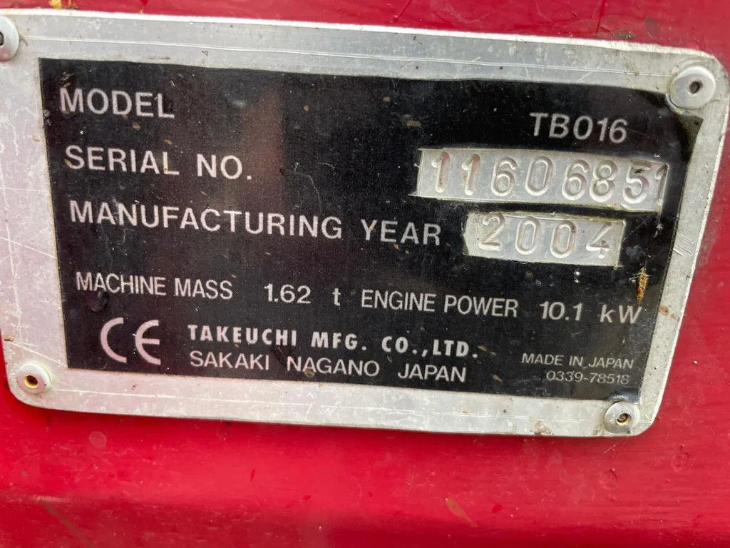 Takeuchi TB016 Minigraver Graafmachine