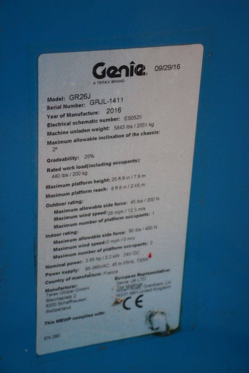 Genie GR-26J Elektrischer Mastlift 9,9 m 2016