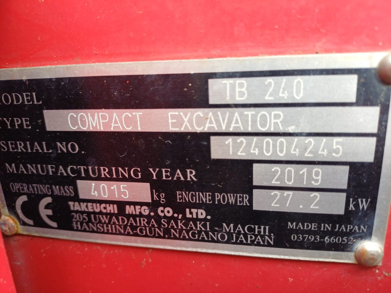 Takeuchi TB240 | bj 2019 | 3969uur | Nette complete machine