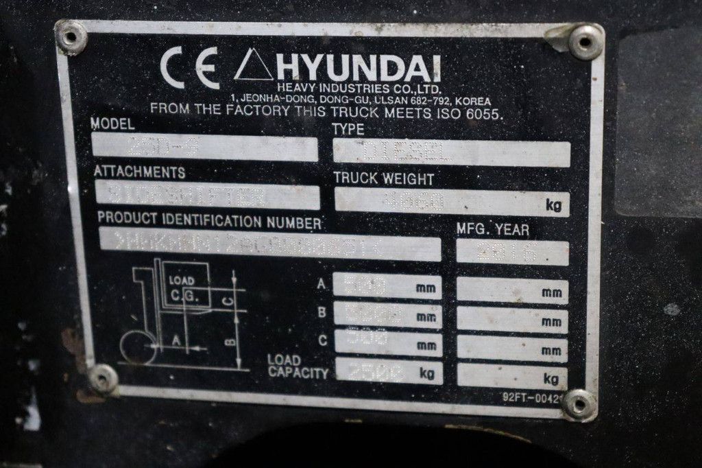Heftruck Hyundai 25D-9 Diesel 2500kg 5m 2016