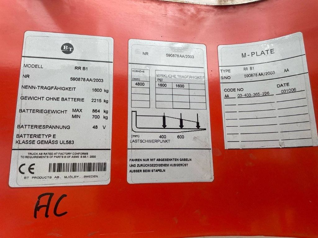 Schubmaststapler BT RR B1 1600kg 4800mm 2003