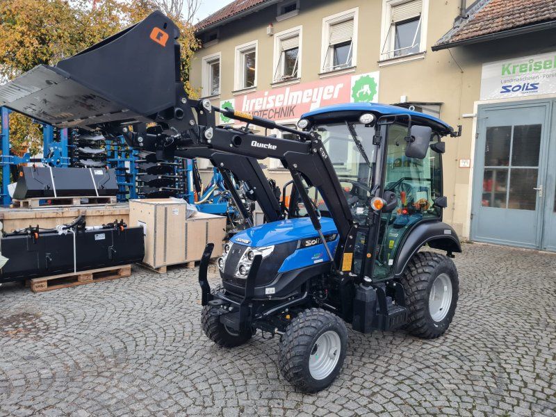 Solis 26 9+9 Kabine mit Heizung, Frontlader Alö C12s, 120 cm Schaufel