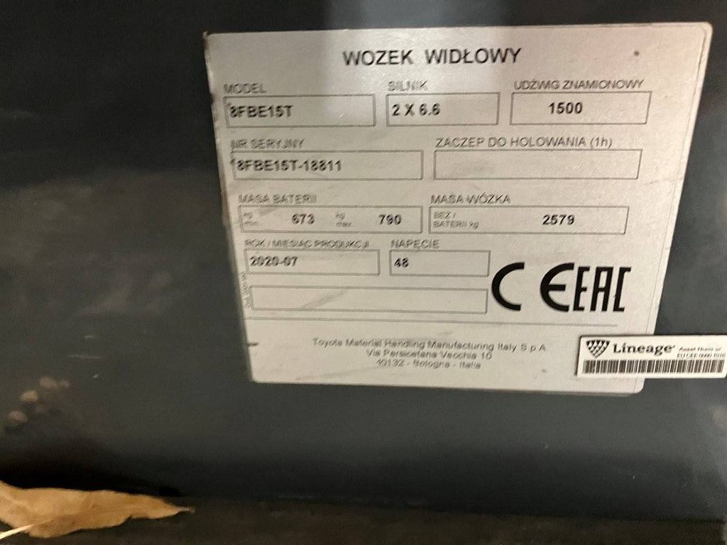 Toyota 8FBE15T Elektro-Gabelstapler 1500 kg 4,5 m 2020