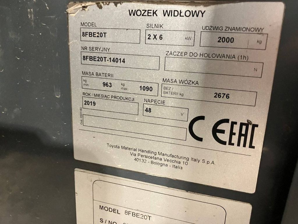 Heftruck Toyota 8FBE20T Elektrisch 2000kg 2019